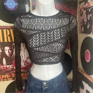 XS mesh variety patterned cropped top with long sleeves